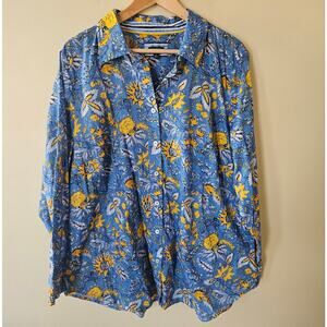 Talbots Women Button Down Top, Size 2X Lightweight Long Sleeve Floral Cotton